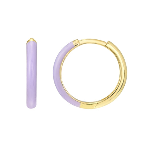 DFJ 14 Karat Yellow Gold Lilac Enamel Huggies Earrings