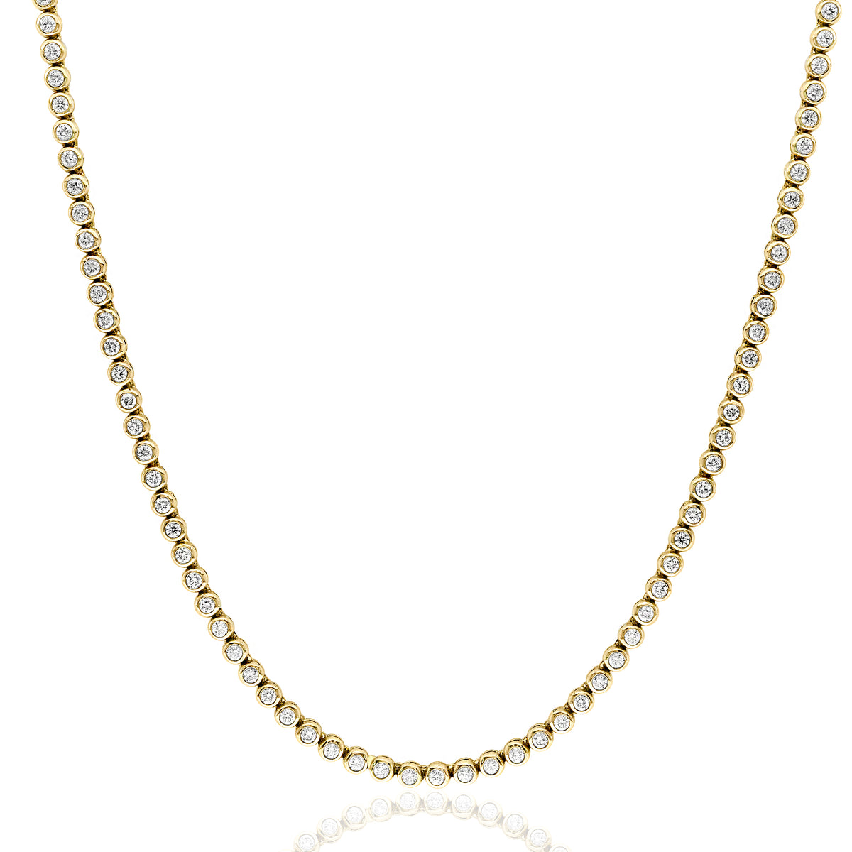 DFJ 14 Karat Yellow Gold Bezel Set Diamond Tennis Necklace