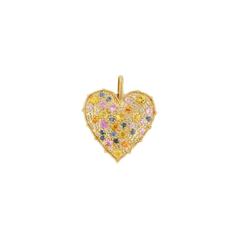 Sethi Couture 18 Karat Yellow Gold Confetti Heart Rainbow Sapphire Pendant