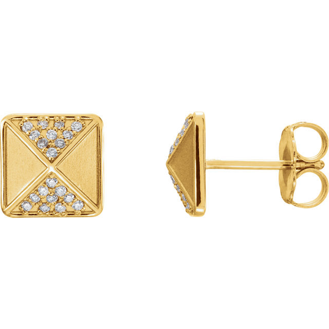 DFJ 14 Karat Yellow Gold Pave Set Diamond Earrings, 0.13tw