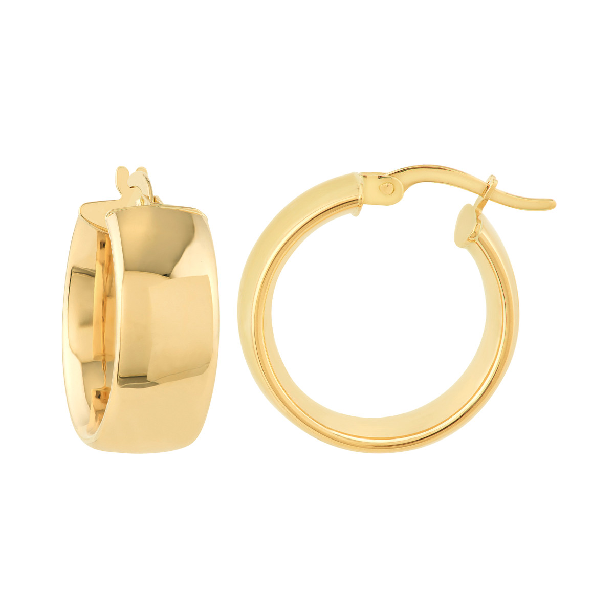 DFJ 14 Karat Yellow Gold Wide Small Hoop Earrings