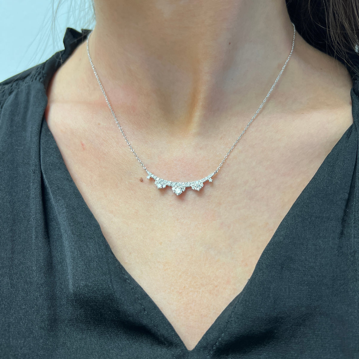 Gabriel &amp; Co. 14K White Gold Graduating Diamond Bar Necklace