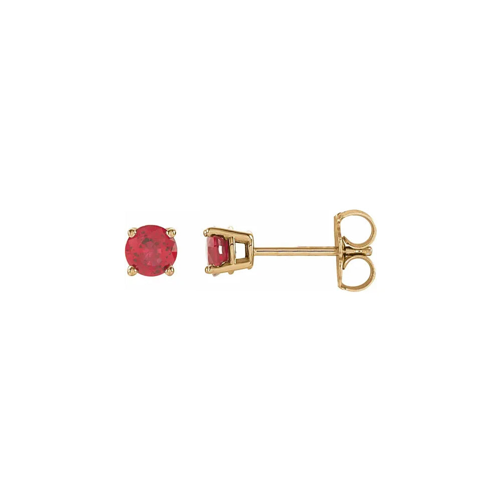 DFJ 14 Karat Yellow Gold Round Ruby Stud Earrings - 0.44 TWT