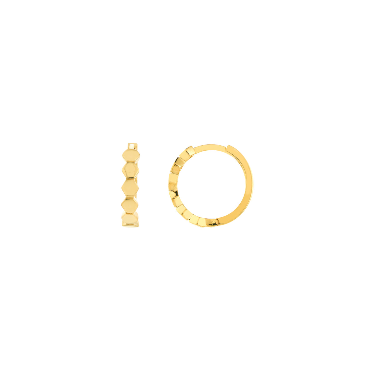 DFJ 14 Karat Yellow Gold Hex Small Hoop Earrings