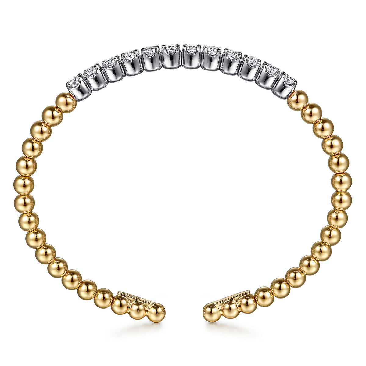 14 Karat White &amp; Yellow Gold Bujukan Beads and Diamond Split Bangle Bracelet 1.62TWT