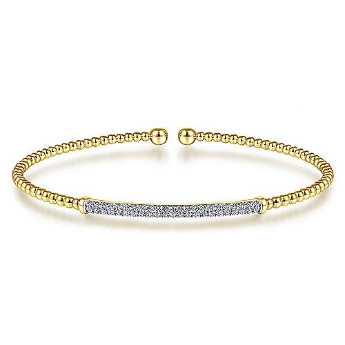 Gabriel &amp; Co. 14 Karat Yellow Gold Bujukan Diamond Bar Split Cuff 0.34TWT