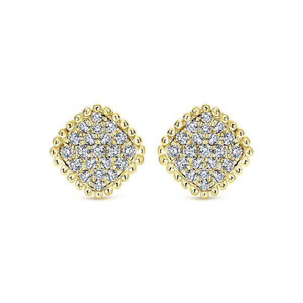 Gabriel &amp; Co. 14 Karat Yellow Gold Pave Set Diamond Earrings, 0.32tw