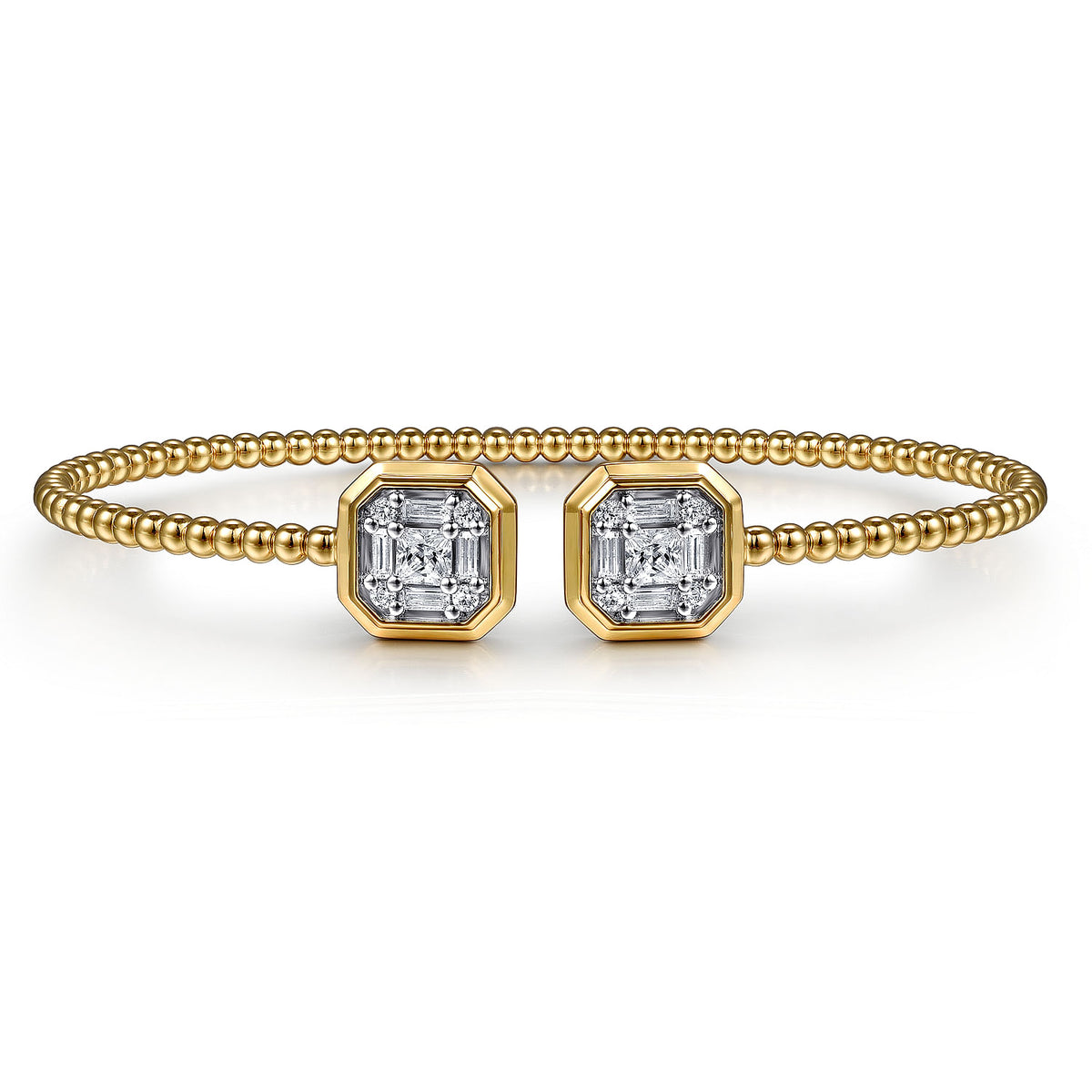 Gabriel &amp; Co. 14 Karat Yellow Gold Bujukan Baguette &amp; Princess Diamond Split Bangle Bracelet 0.77TWT