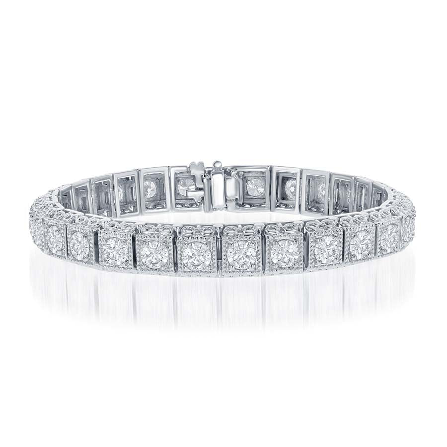 DFJ 14 Karat White Gold Diamond Vintage Inspired Square Milgrain Bracelet 2.06TWT