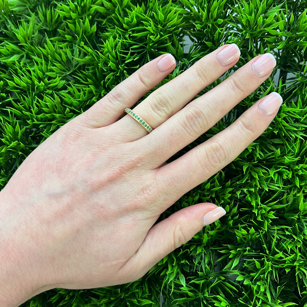 DFJ 14 Karat Yellow Gold Emerald Eternity Band