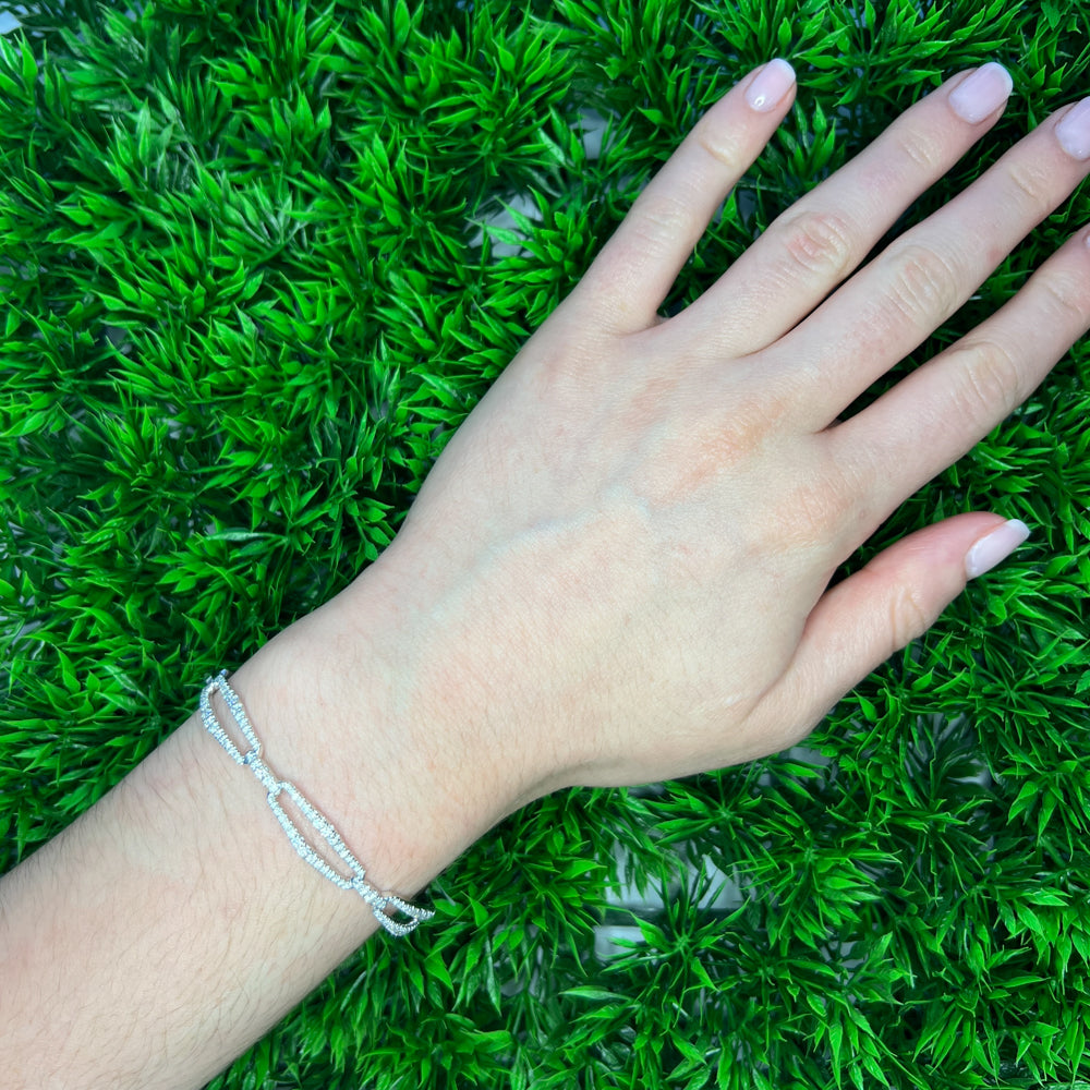 Gabriel &amp; Co. 14 Karat White Gold Diamond Link Bangle Bracelet 0.99TWT