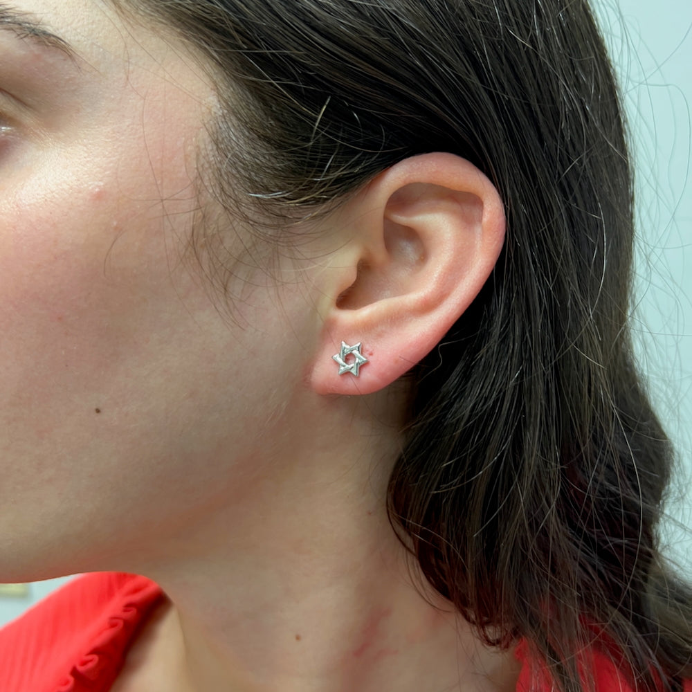 DFJ 14 Karat White Gold Star of David Stud Earrings