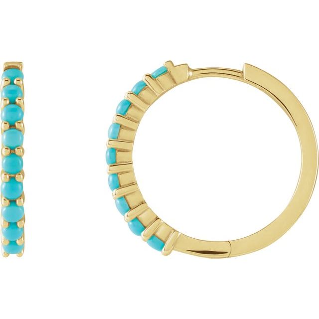 14K Rose Natural Turquoise  Huggie Hoop Earrings