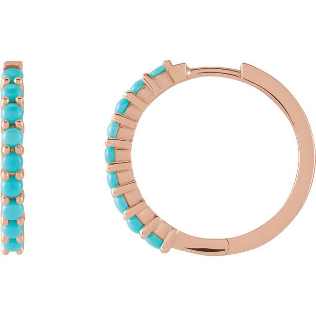 14K Rose Natural Turquoise  Huggie Hoop Earrings