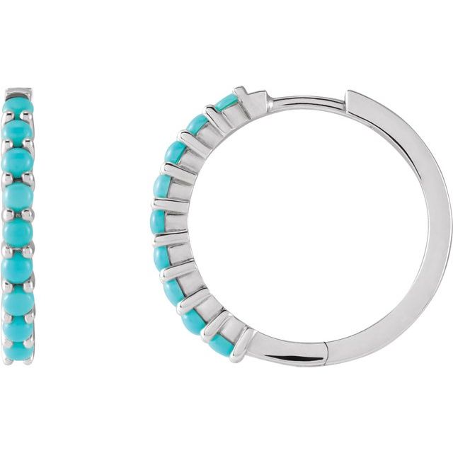 14K Rose Natural Turquoise  Huggie Hoop Earrings