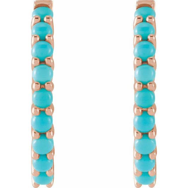 14K Rose Natural Turquoise  Huggie Hoop Earrings