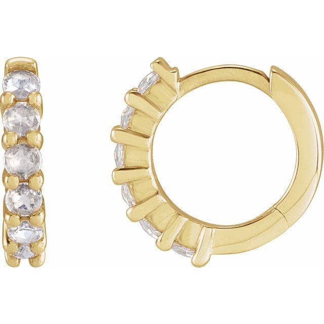 14K Rose Rose-Cut Natural Diamond  Huggie Hoop Earrings