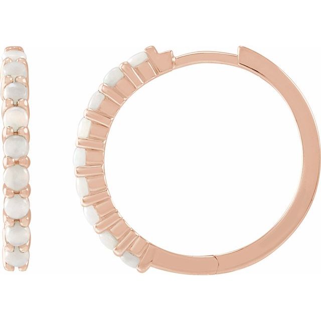 14K Rose Natural White Opal  Huggie Hoop Earrings