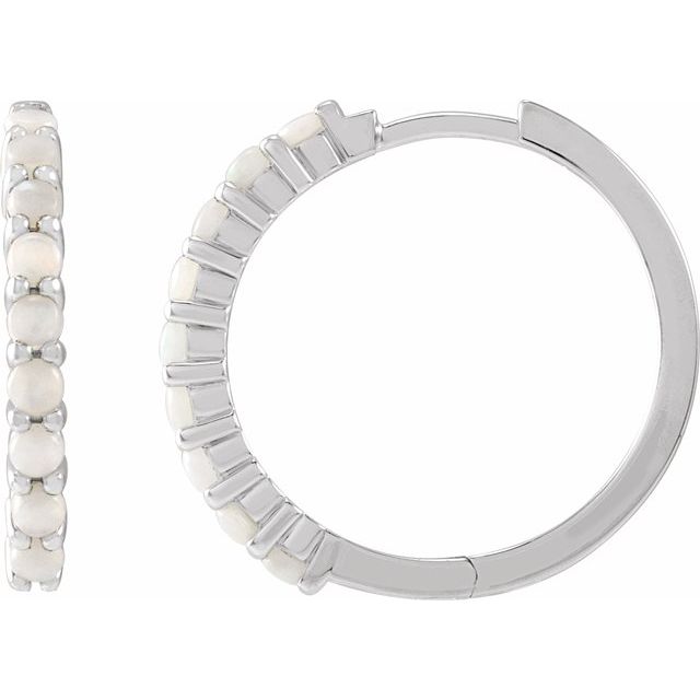 14K Rose Natural White Opal  Huggie Hoop Earrings