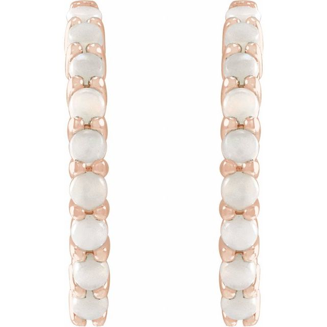 14K Rose Natural White Opal  Huggie Hoop Earrings
