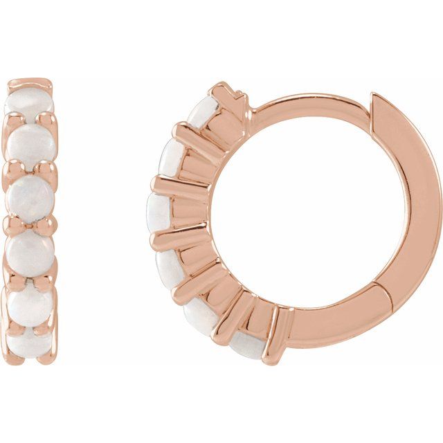 14K Rose Natural White Opal  Huggie Hoop Earrings