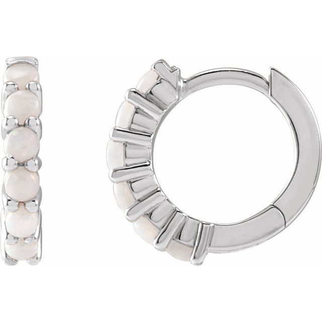 14K Rose Natural White Opal  Huggie Hoop Earrings
