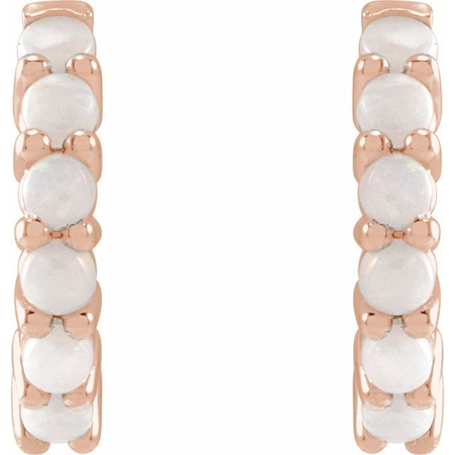 14K Rose Natural White Opal  Huggie Hoop Earrings