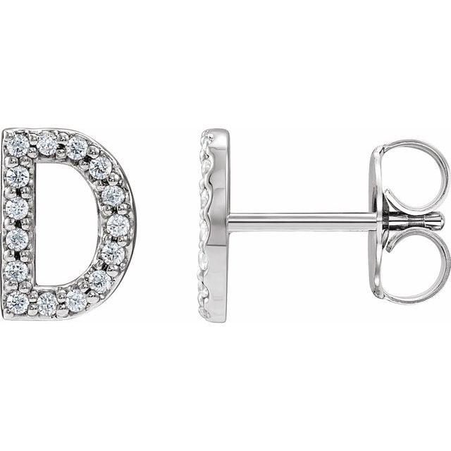 14K Rose Natural Diamond Initial A Earring
