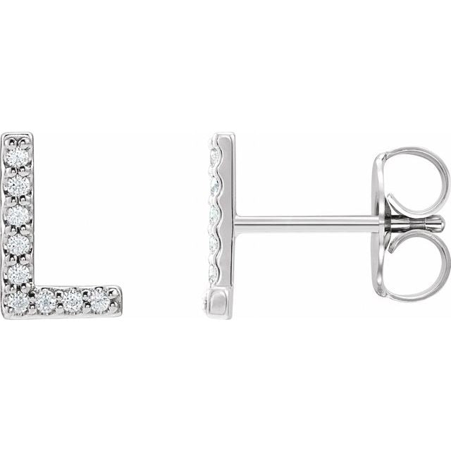 14K Rose Natural Diamond Initial A Earring