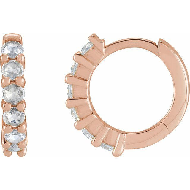 14K Rose Rose-Cut Natural Diamond  Huggie Hoop Earrings
