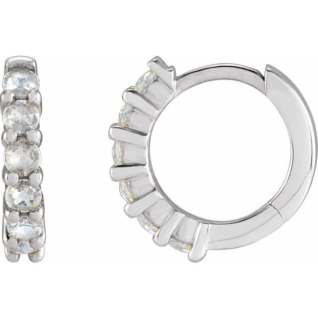 14K Rose Rose-Cut Natural Diamond  Huggie Hoop Earrings