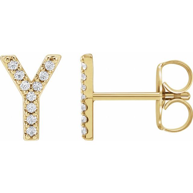 14K Rose Natural Diamond Initial T Earring