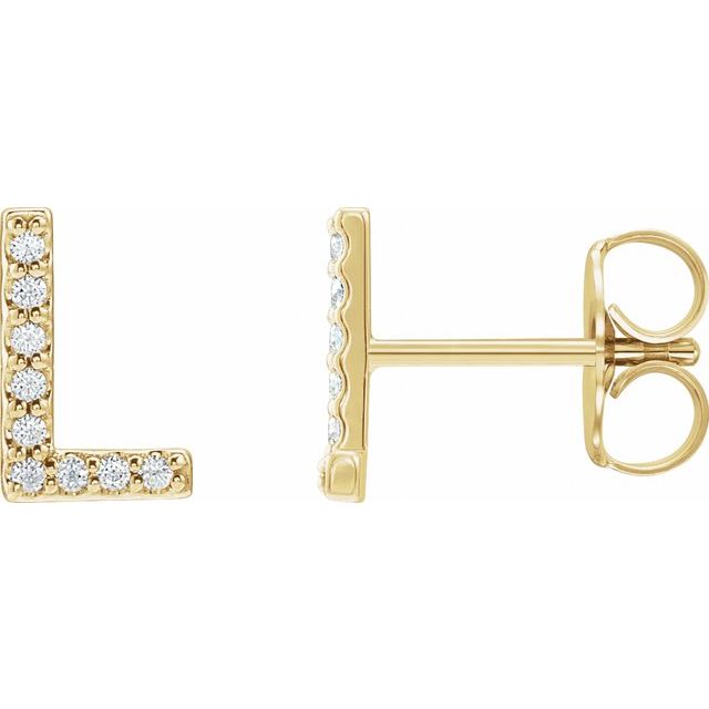 14K Rose Natural Diamond Initial A Earring