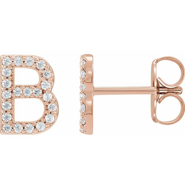 14K Rose Natural Diamond Initial A Earring