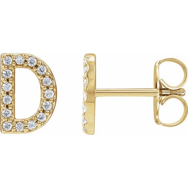 14K Rose Natural Diamond Initial A Earring