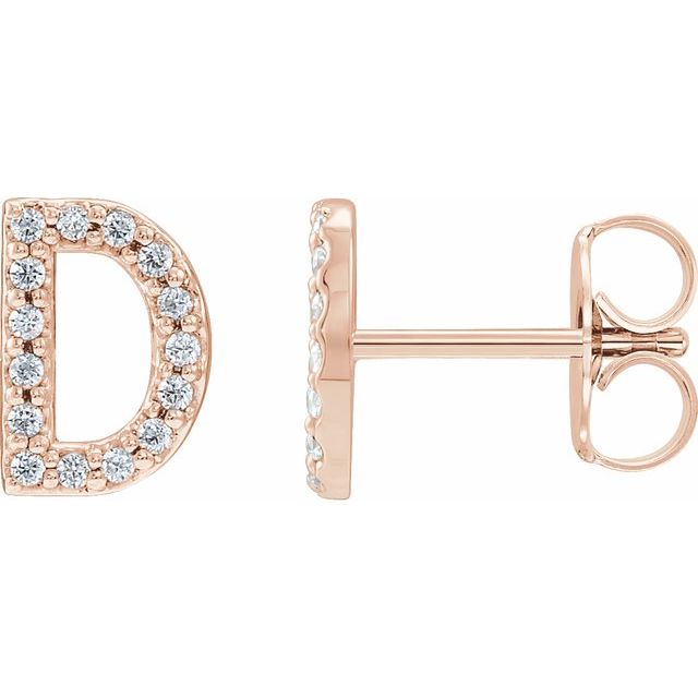 14K Rose Natural Diamond Initial A Earring