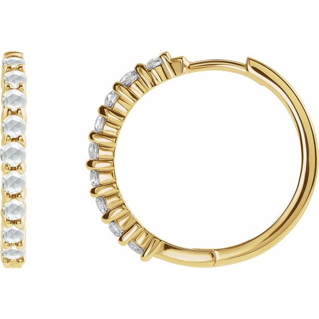 14K Rose Rose-Cut Natural Diamond  Huggie Hoop Earrings