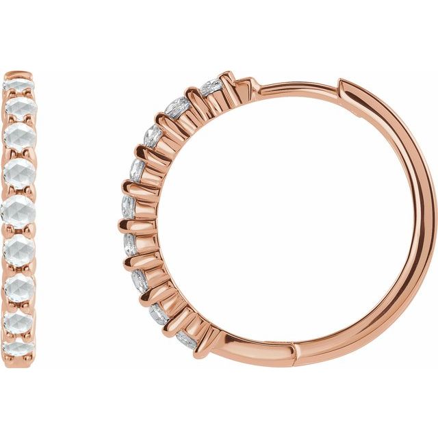 14K Rose Rose-Cut Natural Diamond  Huggie Hoop Earrings