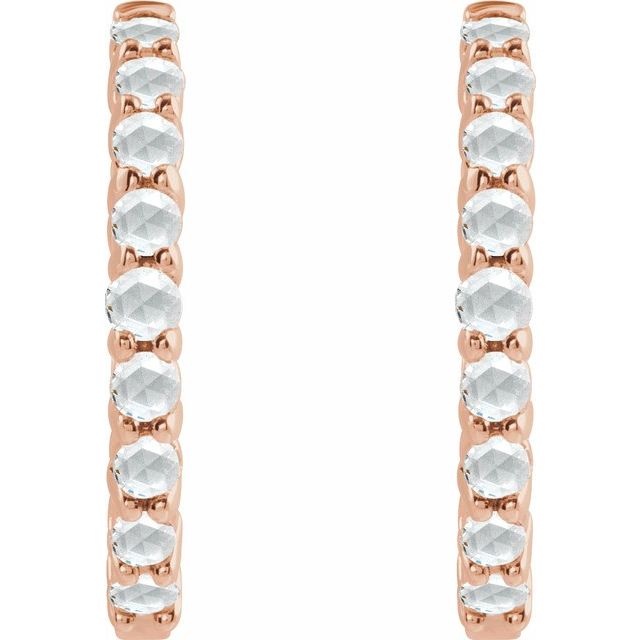 14K Rose Rose-Cut Natural Diamond  Huggie Hoop Earrings