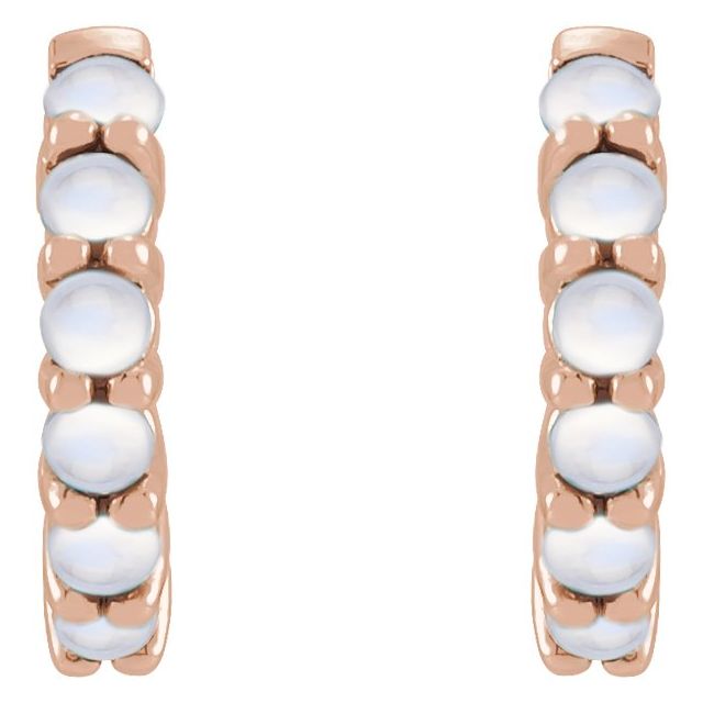 14K Rose Natural Rainbow Moonstone Cabochon  Huggie Hoop Earrings