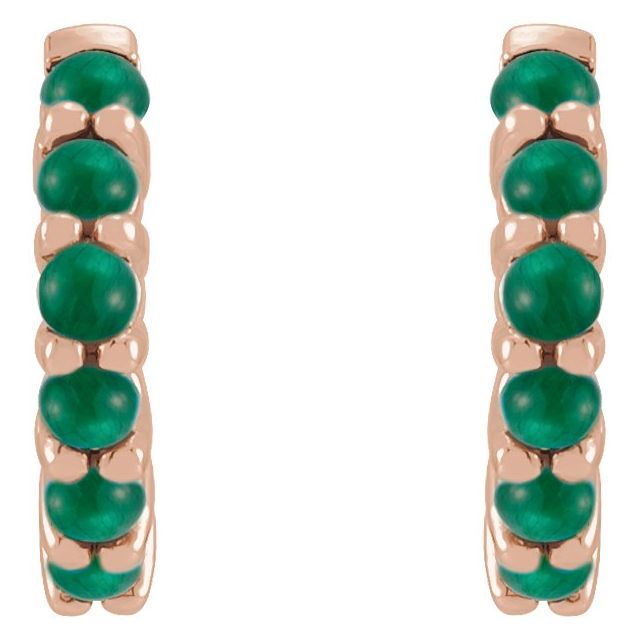 14K Rose Natural Emerald Cabochon  Huggie Hoop Earrings