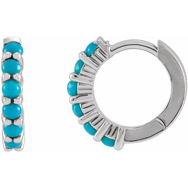 14K Rose Natural Turquoise  Huggie Hoop Earring