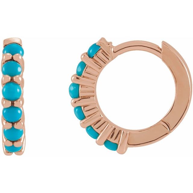 14K Rose Natural Turquoise  Huggie Hoop Earring