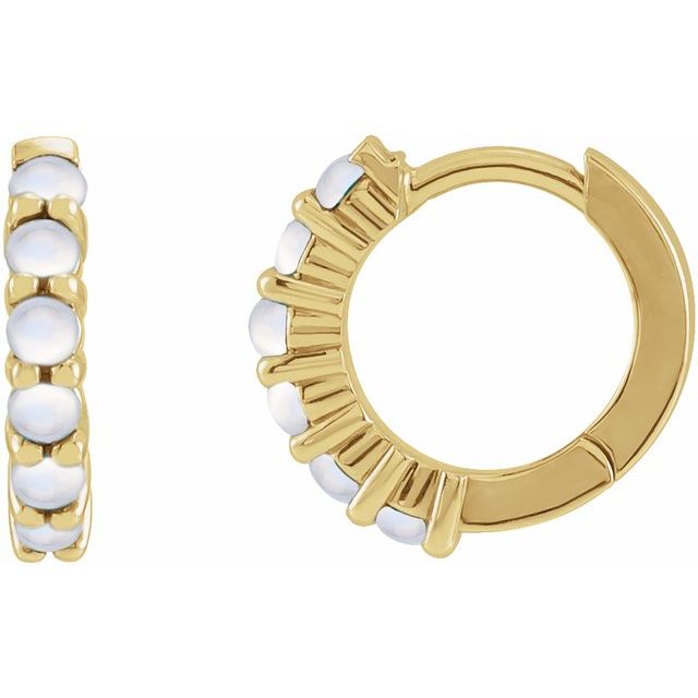 14K Rose Natural Rainbow Moonstone Cabochon  Huggie Hoop Earrings