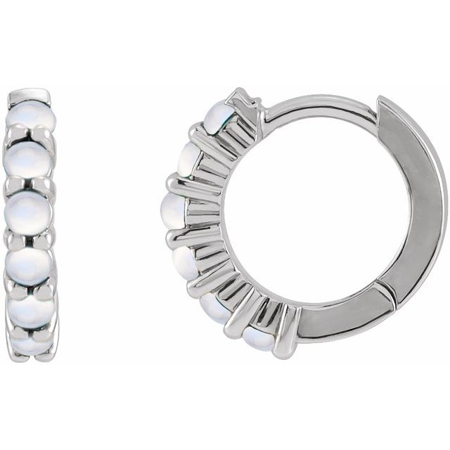 14K Rose Natural Rainbow Moonstone Cabochon  Huggie Hoop Earrings