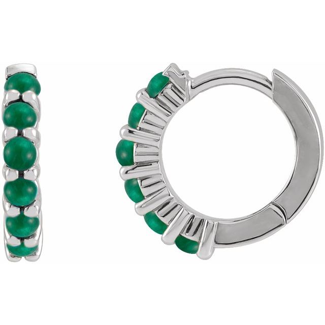 14K Rose Natural Emerald Cabochon  Huggie Hoop Earrings