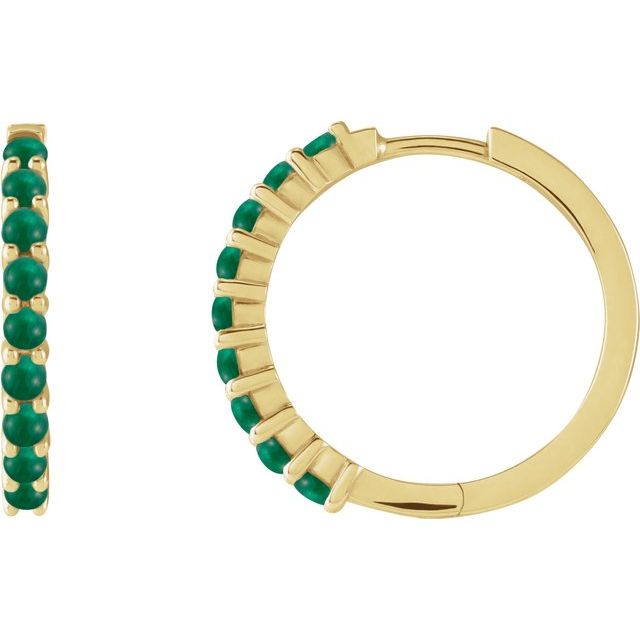 14K Rose Natural Emerald Cabochon  Huggie Hoop Earrings