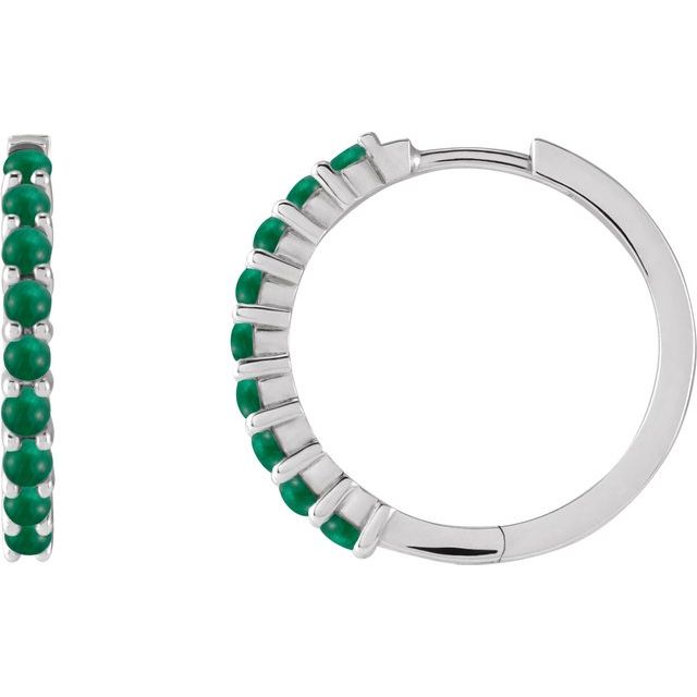 14K Rose Natural Emerald Cabochon  Huggie Hoop Earrings