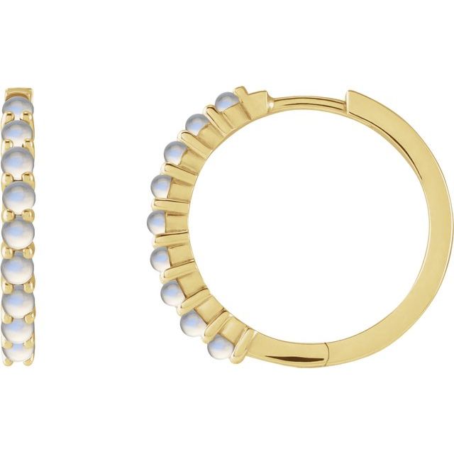 14K Rose Natural Rainbow Moonstone Cabochon  Huggie Hoop Earrings