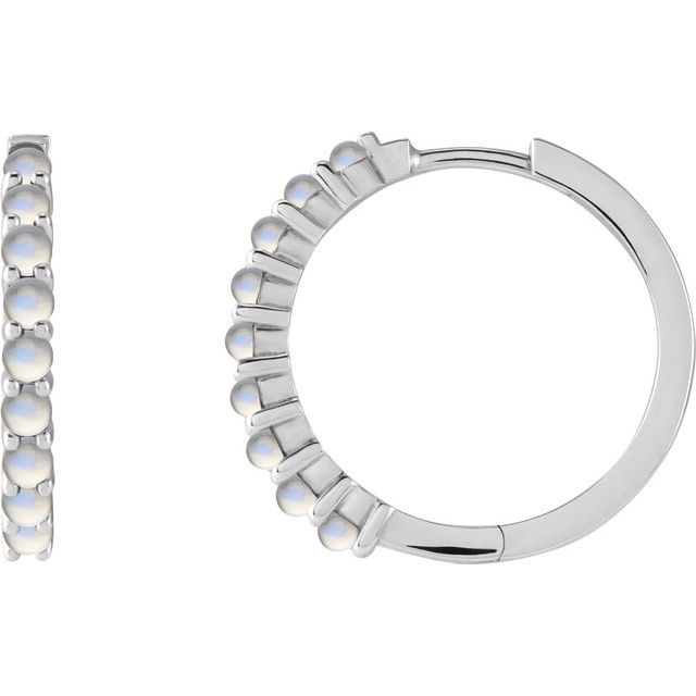 14K Rose Natural Rainbow Moonstone Cabochon  Huggie Hoop Earrings